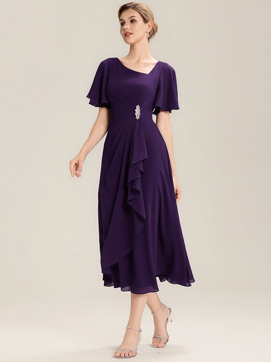 Abendkleid mit Volantärmeln und Strass-Details aus Chiffon abendkleid #Farbe_Dunkelviolett