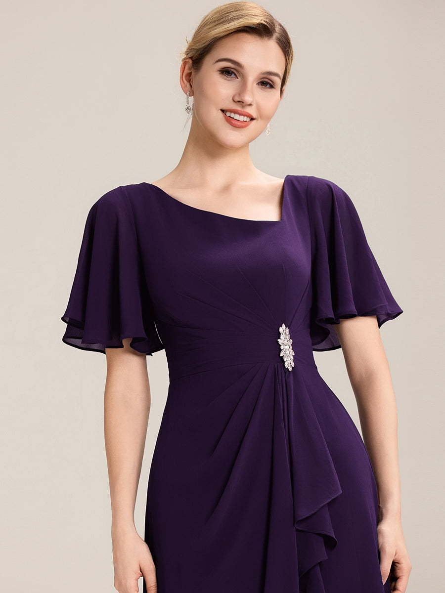 Abendkleid mit Volantärmeln und Strass-Details aus Chiffon abendkleid #Farbe_Dunkelviolett