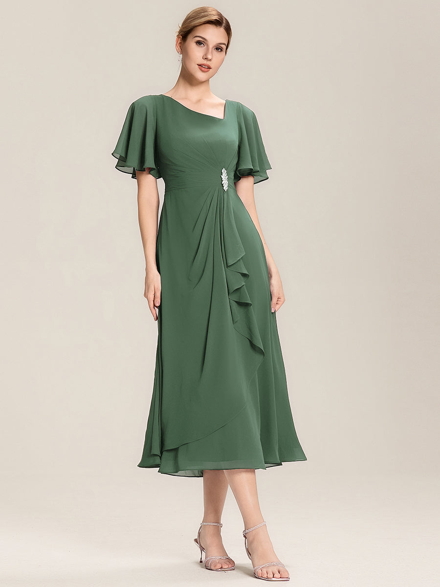 Abendkleid mit Volantärmeln und Strass-Details aus Chiffon abendkleid #Farbe_Eukalyptus