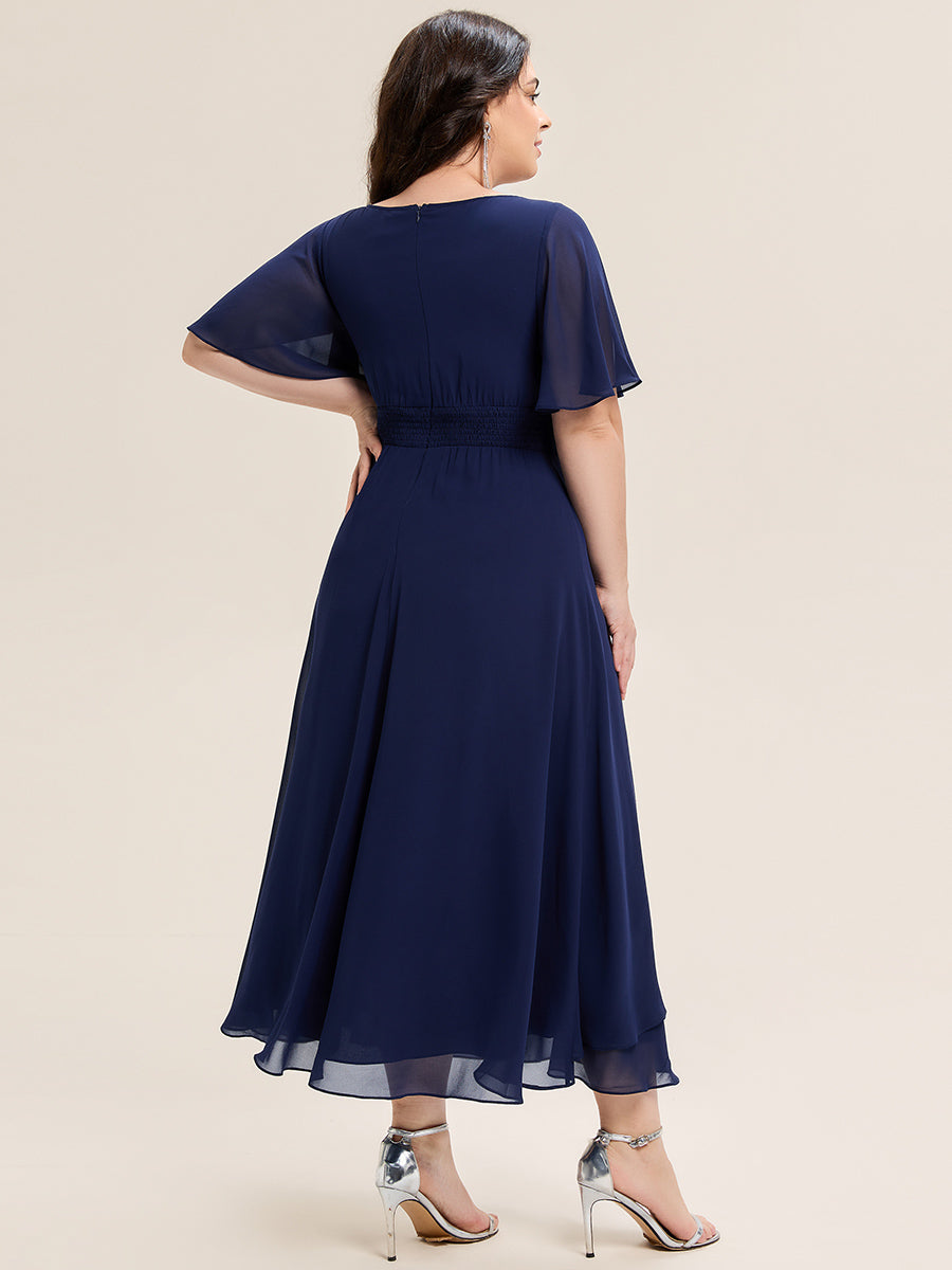 Abendkleid mit Volantärmeln und Strass-Details aus Chiffon abendkleid #Farbe_Marineblau