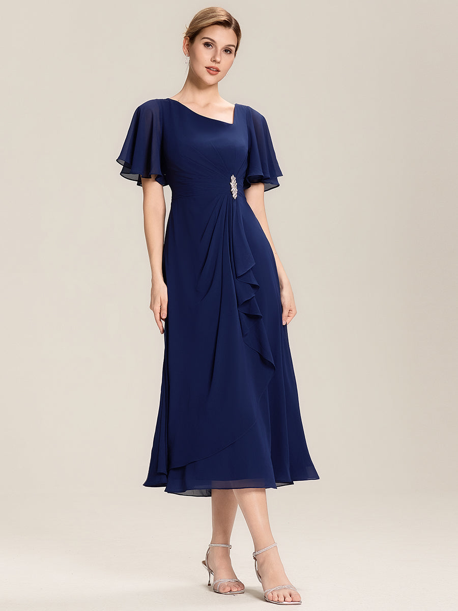 Abendkleid mit Volantärmeln und Strass-Details aus Chiffon abendkleid #Farbe_Marineblau