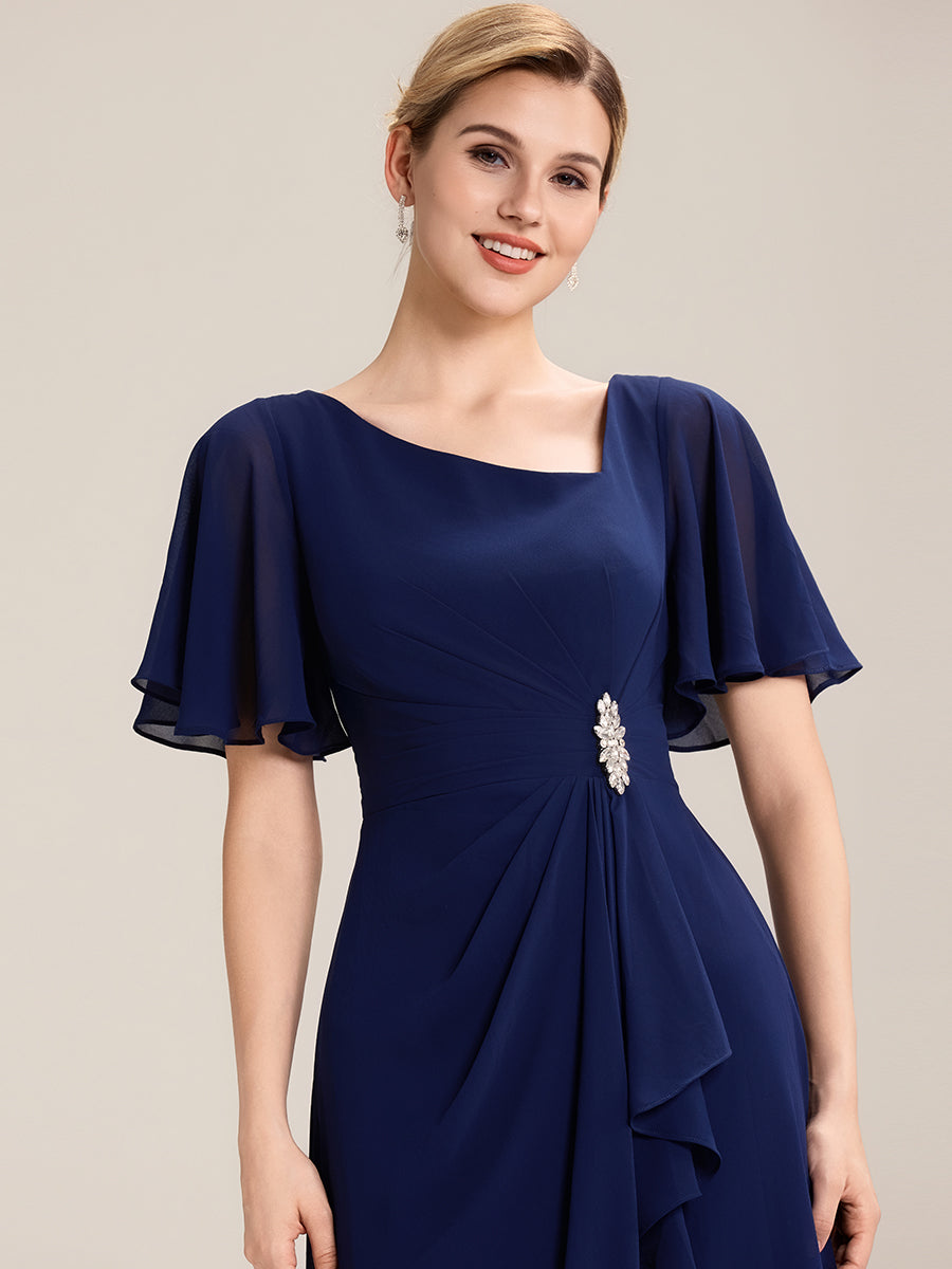 Abendkleid mit Volantärmeln und Strass-Details aus Chiffon abendkleid #Farbe_Marineblau