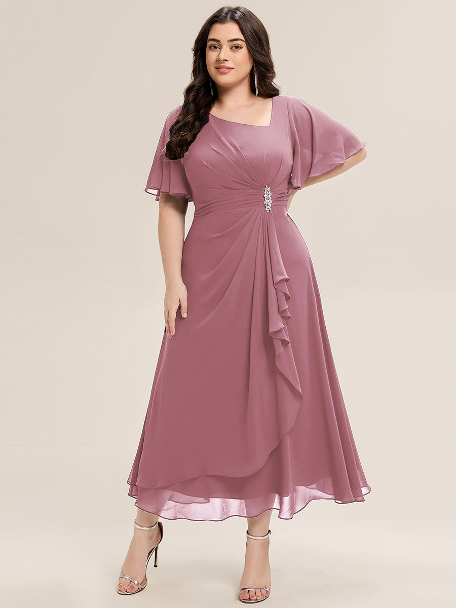 Abendkleid mit Volantärmeln und Strass-Details aus Chiffon abendkleid #Farbe_Orchideenviolett
