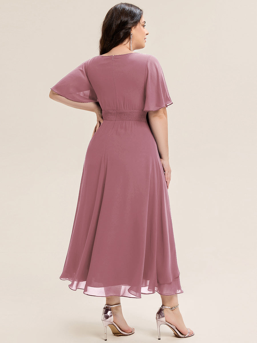 Abendkleid mit Volantärmeln und Strass-Details aus Chiffon abendkleid #Farbe_Orchideenviolett