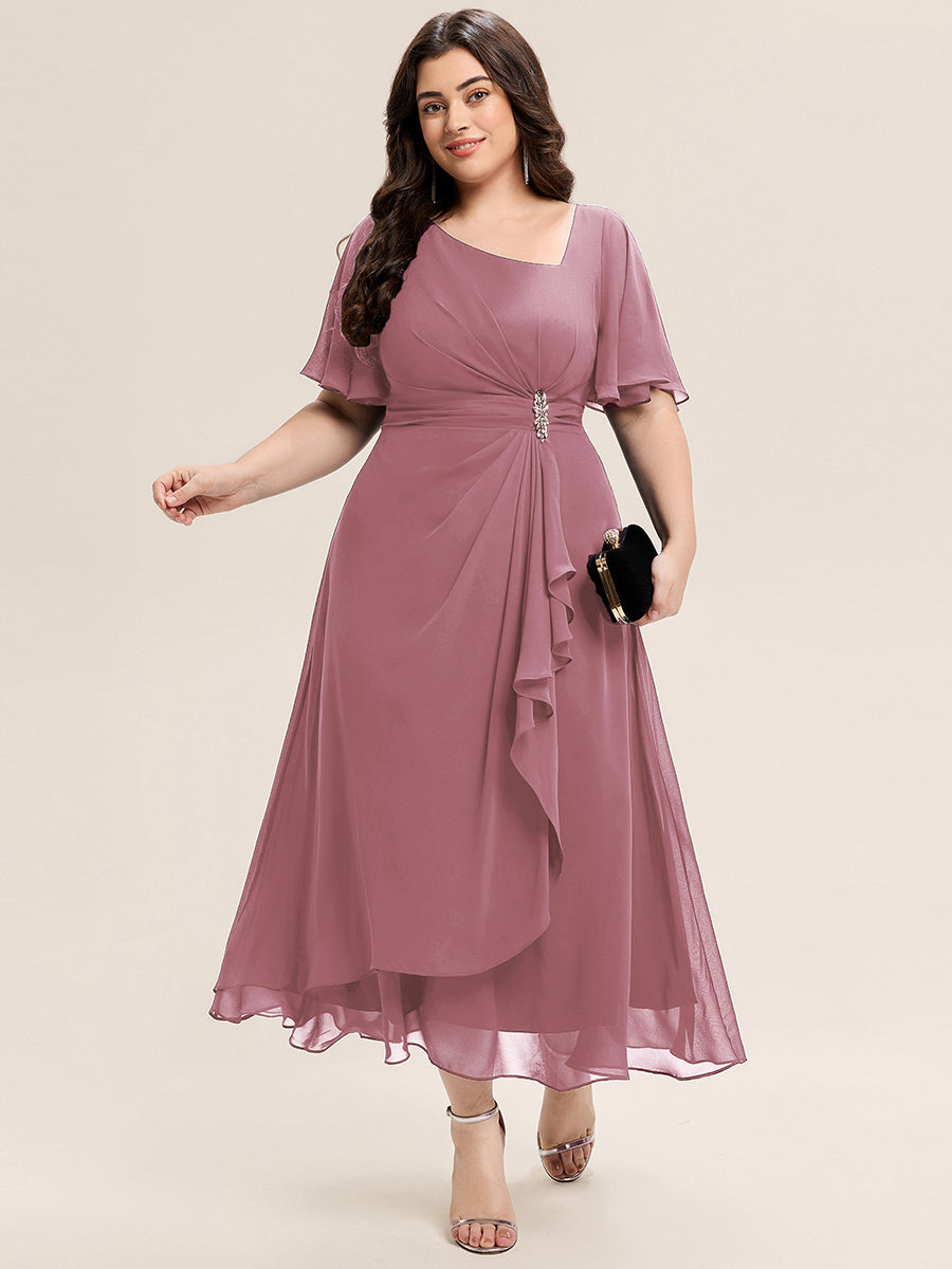 Abendkleid mit Volantärmeln und Strass-Details aus Chiffon abendkleid #Farbe_Orchideenviolett