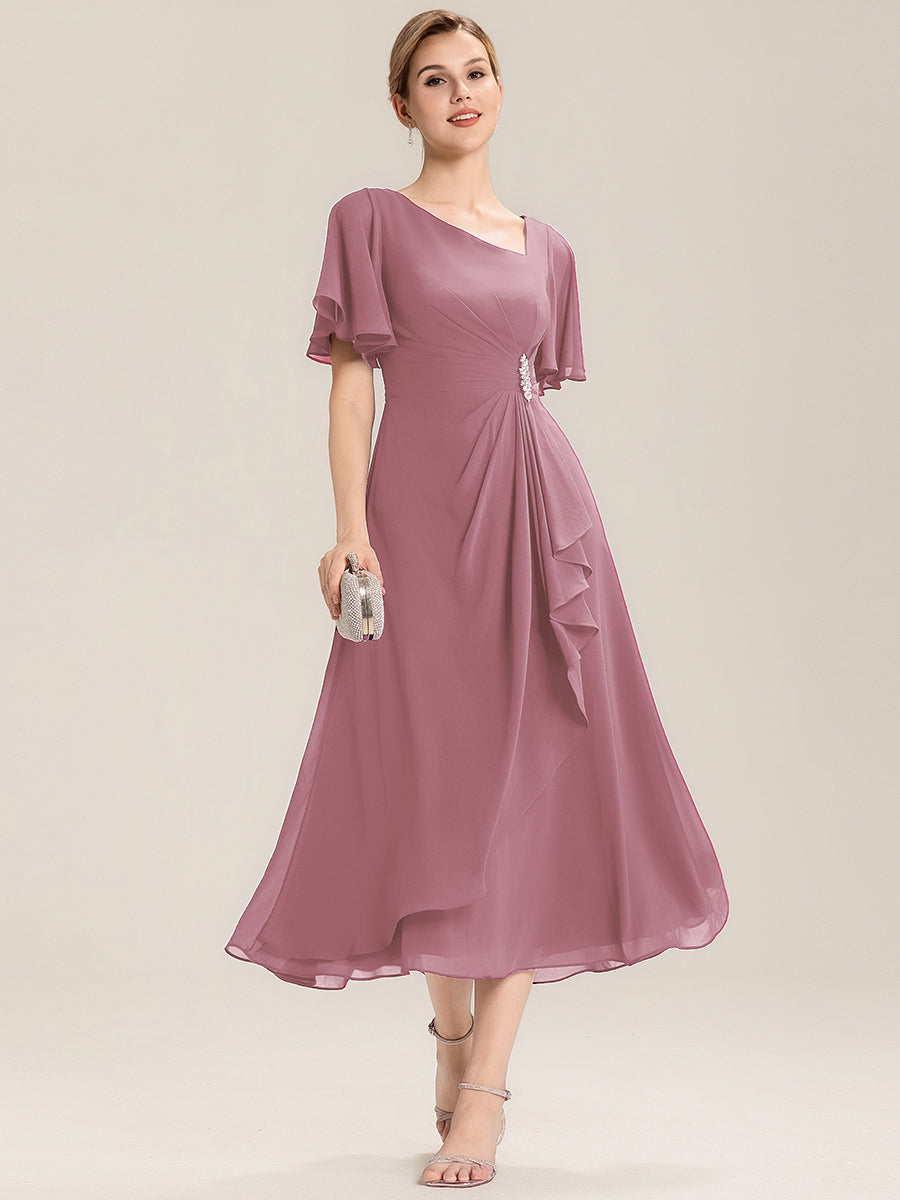 Abendkleid mit Volantärmeln und Strass-Details aus Chiffon abendkleid #Farbe_Orchideenviolett