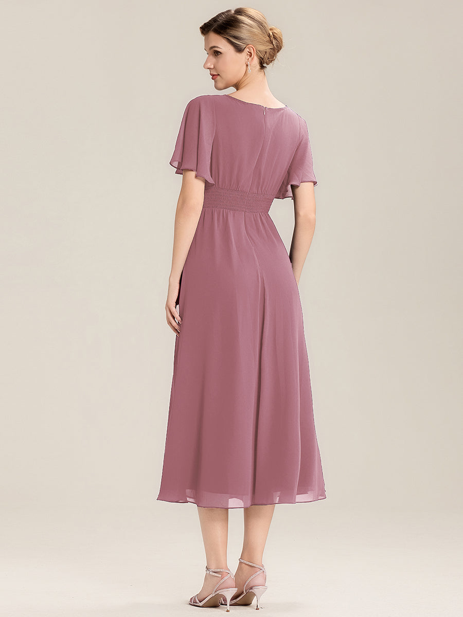 Abendkleid mit Volantärmeln und Strass-Details aus Chiffon abendkleid #Farbe_Orchideenviolett