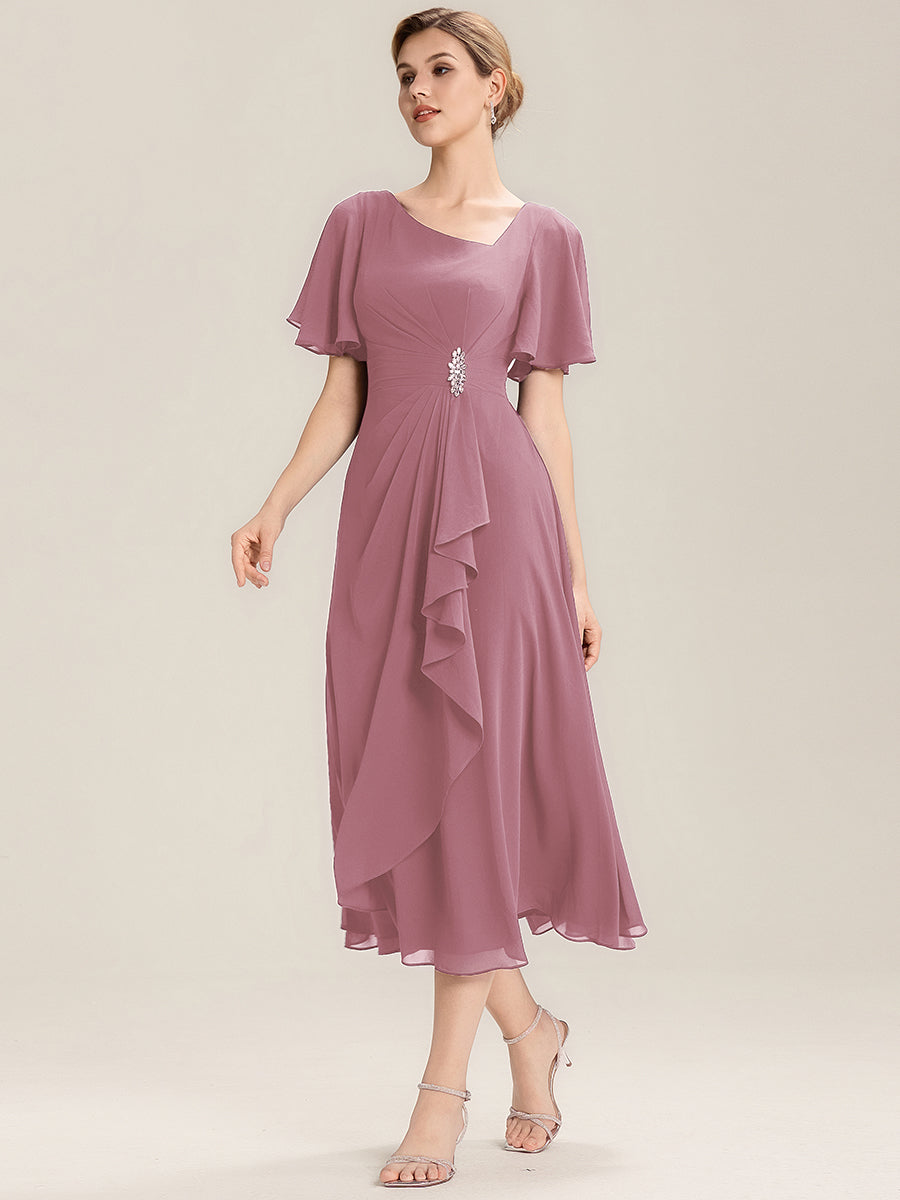 Abendkleid mit Volantärmeln und Strass-Details aus Chiffon abendkleid #Farbe_Orchideenviolett