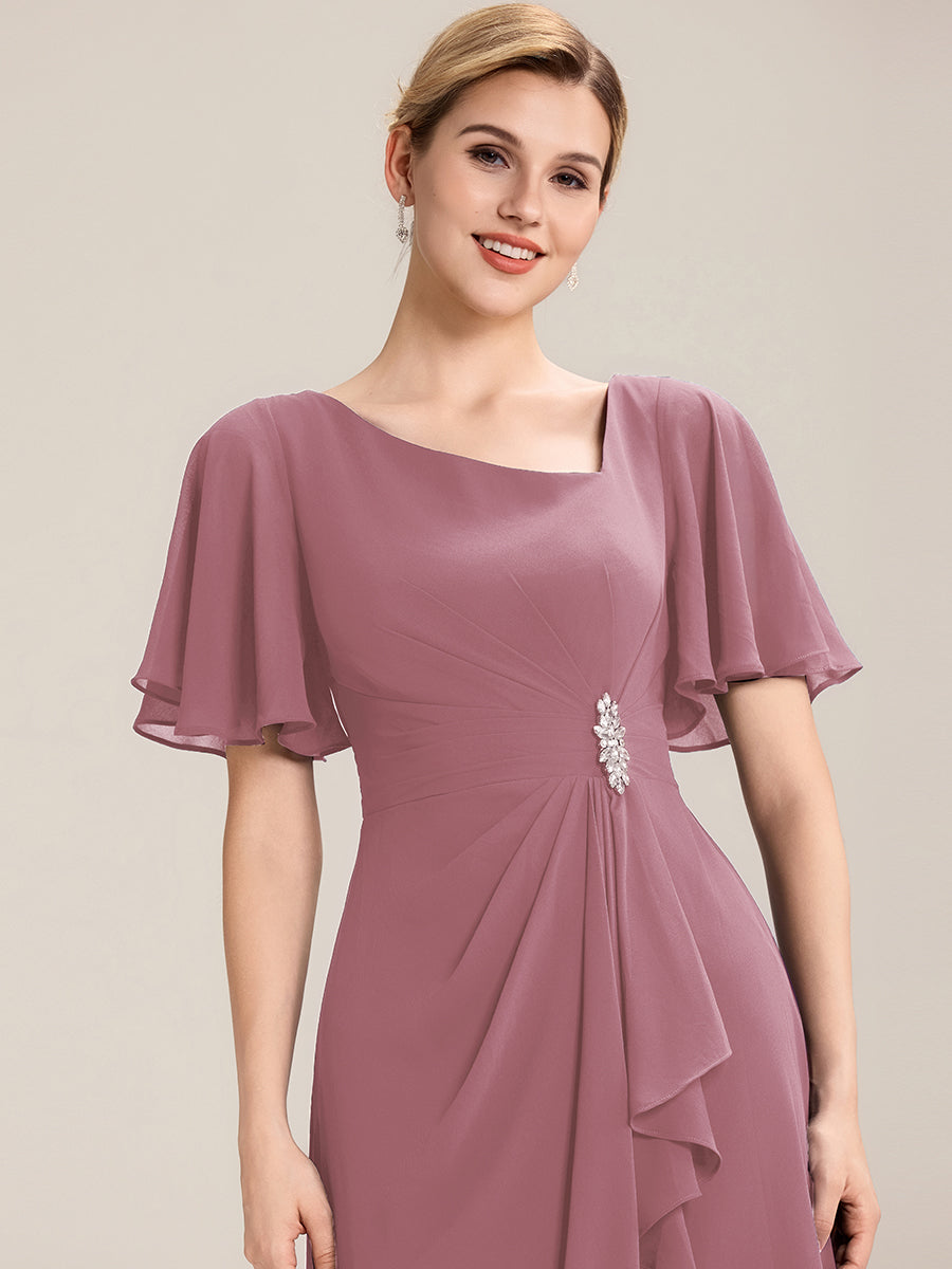 Abendkleid mit Volantärmeln und Strass-Details aus Chiffon abendkleid #Farbe_Orchideenviolett