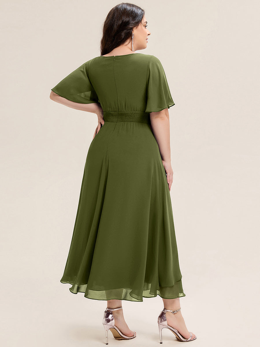 Abendkleid mit Volantärmeln und Strass-Details aus Chiffon abendkleid #Farbe_Olivgrün