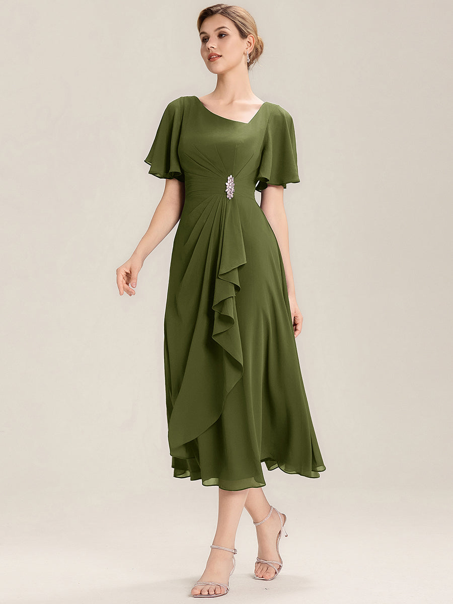 Abendkleid mit Volantärmeln und Strass-Details aus Chiffon abendkleid #Farbe_Olivgrün