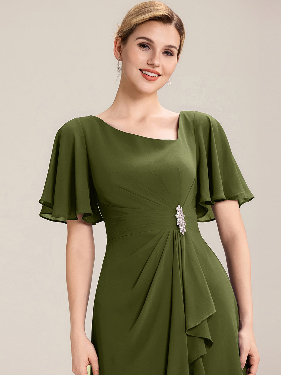 Abendkleid mit Volantärmeln und Strass-Details aus Chiffon abendkleid #Farbe_Olivgrün