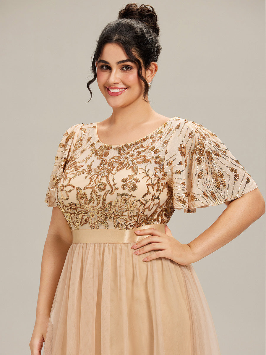 Midi Länge Pailletten Meerjungfrau Kleid Mit Tiefem V-Ausschnitt Elegantes Tee Länge Kleid #Farbe_Gold