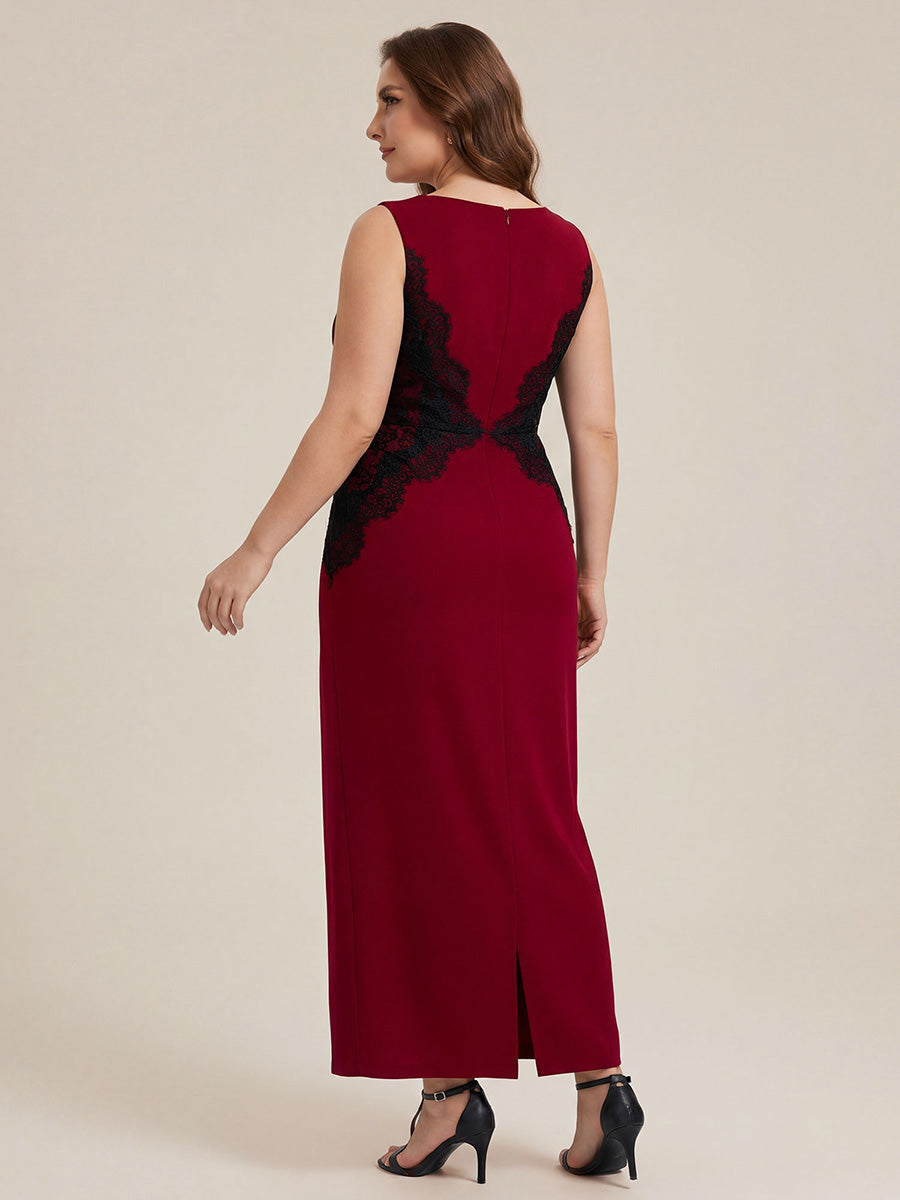 Plus Size Kn?chellang Sheath Kleid Rundhalsausschnitt Strick Cut-Out Details Moderner Look #Farbe_Dunkelrot