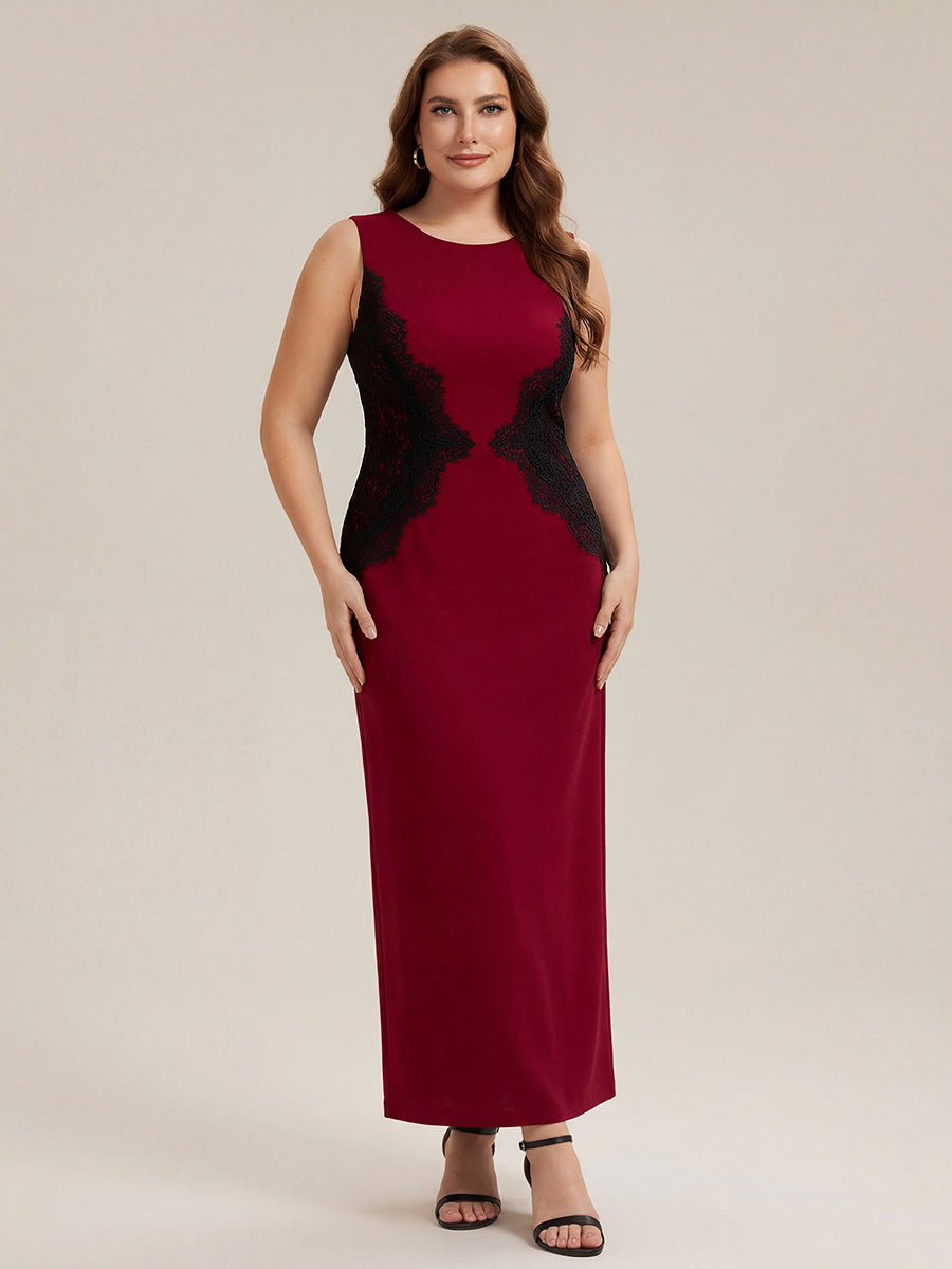 Plus Size Kn?chellang Sheath Kleid Rundhalsausschnitt Strick Cut-Out Details Moderner Look #Farbe_Dunkelrot