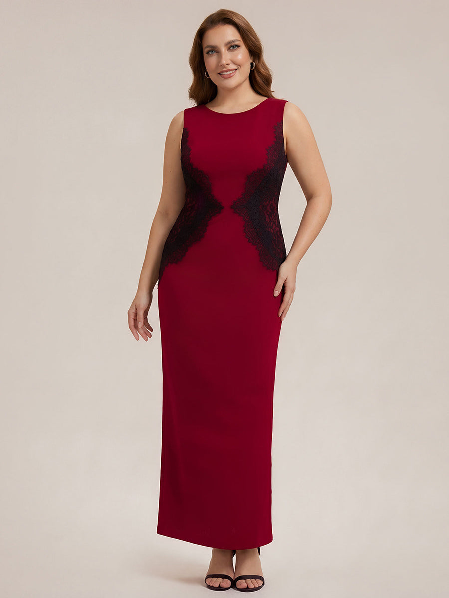 Plus Size Kn?chellang Sheath Kleid Rundhalsausschnitt Strick Cut-Out Details Moderner Look #Farbe_Dunkelrot