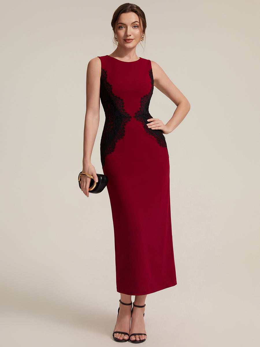 Plus Size Kn?chellang Sheath Kleid Rundhalsausschnitt Strick Cut-Out Details Moderner Look #Farbe_Dunkelrot