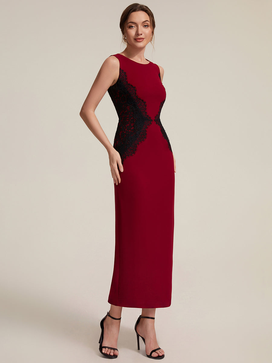 Plus Size Kn?chellang Sheath Kleid Rundhalsausschnitt Strick Cut-Out Details Moderner Look #Farbe_Dunkelrot
