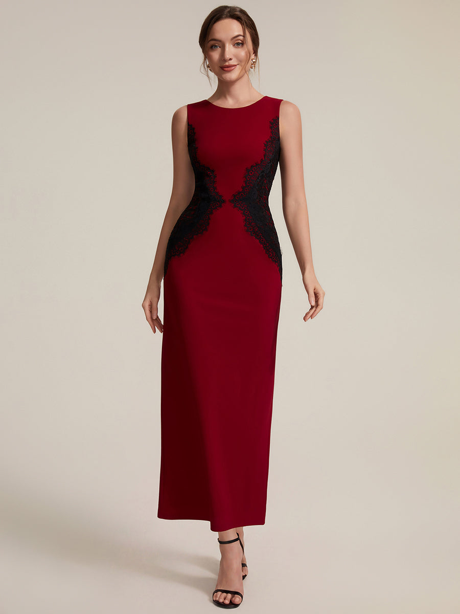 Plus Size Kn?chellang Sheath Kleid Rundhalsausschnitt Strick Cut-Out Details Moderner Look #Farbe_Dunkelrot