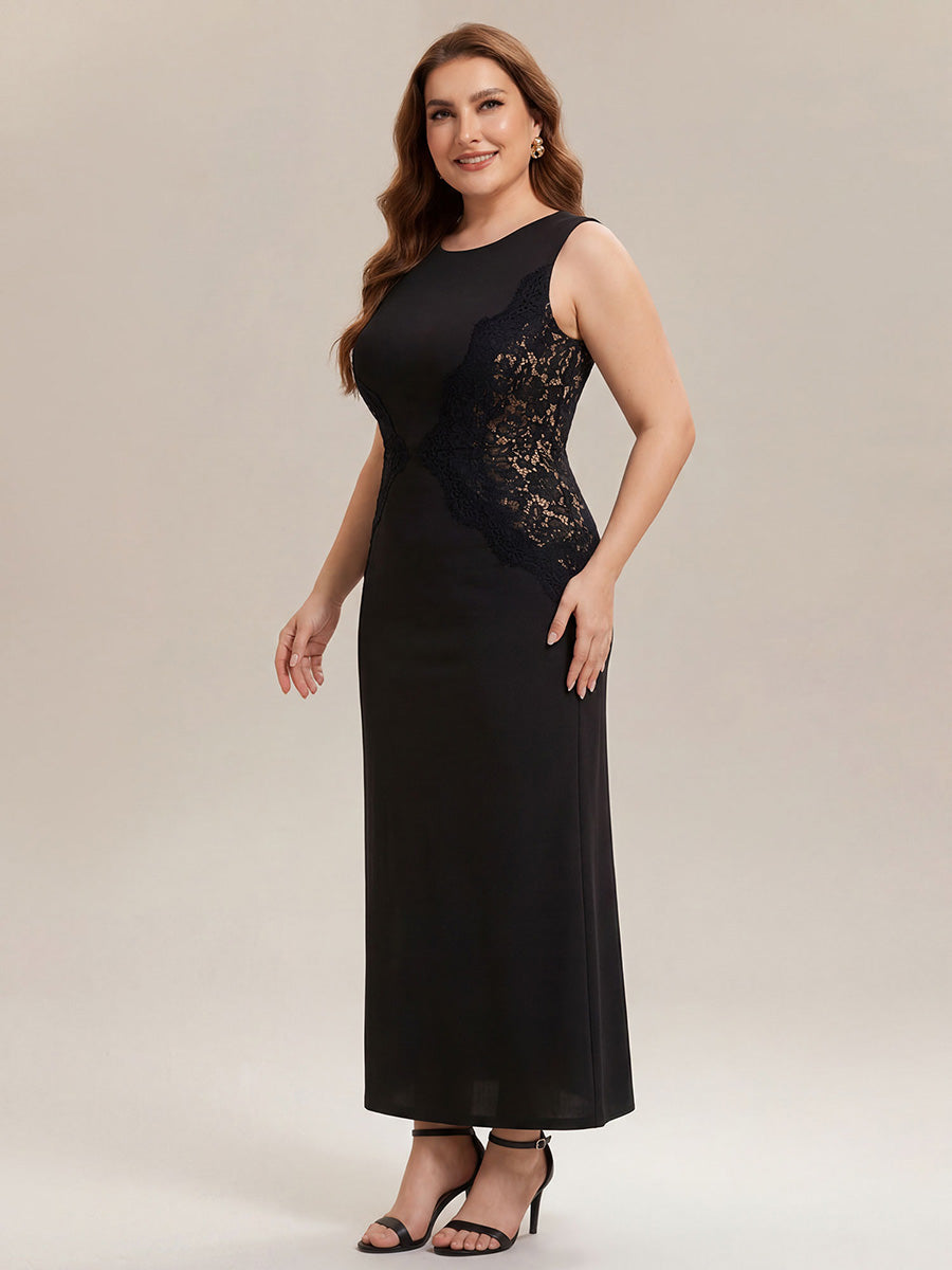 Plus Size Kn?chellang Sheath Kleid Rundhalsausschnitt Strick Cut-Out Details Moderner Look #Farbe_Schwarz