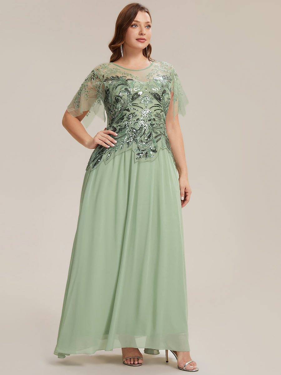 Maxikleid Mit Rundhalsausschnitt A-Linien Schnitt Tüllstoff Patchwork Und Pailletten Details Transparente Gestaltung #Farbe_Mintgrün