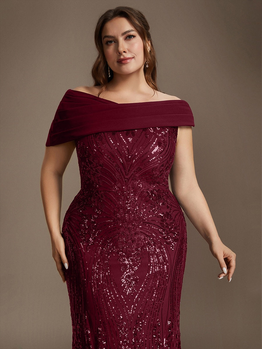 Maxilänge Asymmetrischer Ausschnitt Figurbetontes Kleid Aus Pailletten Für Glamourösen Look #Farbe_Burgunderrot
