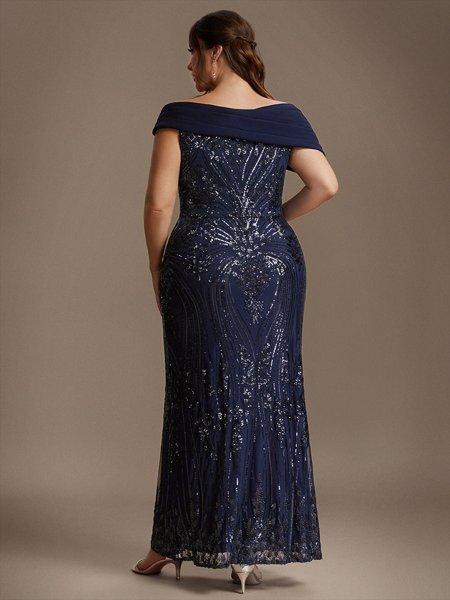 Maxilänge Asymmetrischer Ausschnitt Figurbetontes Kleid Aus Pailletten Für Glamourösen Look #Farbe_Marineblau