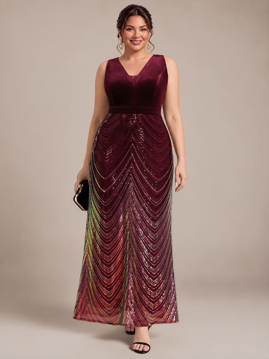 Maxilänge Meerjungfrau Kleid V Ausschnitt Pailletten Glamourös Elegant #Farbe_Burgunderrot