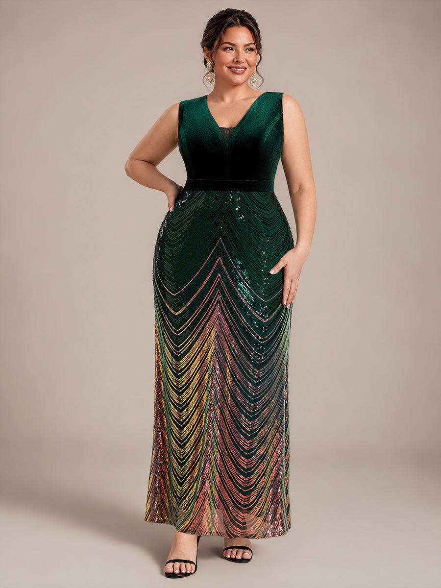 Maxilänge Meerjungfrau Kleid V Ausschnitt Pailletten Glamourös Elegant #Farbe_Dunkelgrün
