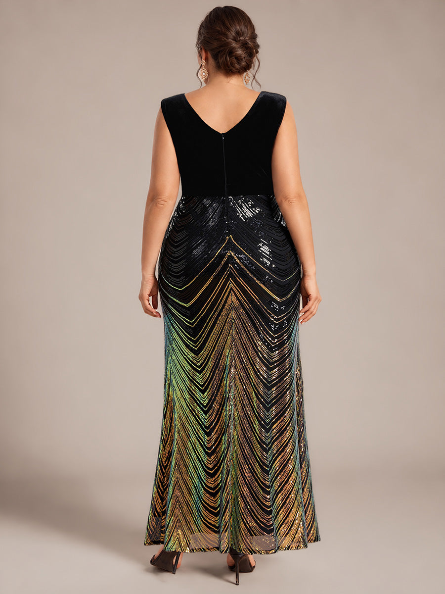 Maxilänge Meerjungfrau Kleid V Ausschnitt Pailletten Glamourös Elegant #Farbe_Schwarz