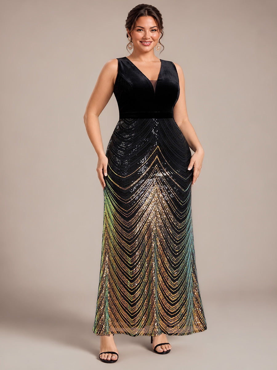 Maxilänge Meerjungfrau Kleid V Ausschnitt Pailletten Glamourös Elegant #Farbe_Schwarz