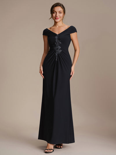 Maxil?nge V-Ausschnitt Etui-Kleid Aus Mesh Elegante Details Figurbetonender Schnitt Kleid #Farbe_Schwarz