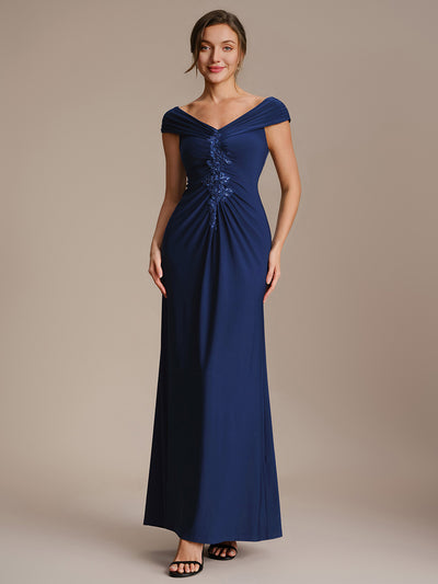 Maxil?nge V-Ausschnitt Etui-Kleid Aus Mesh Elegante Details Figurbetonender Schnitt Kleid #Farbe_Marineblau