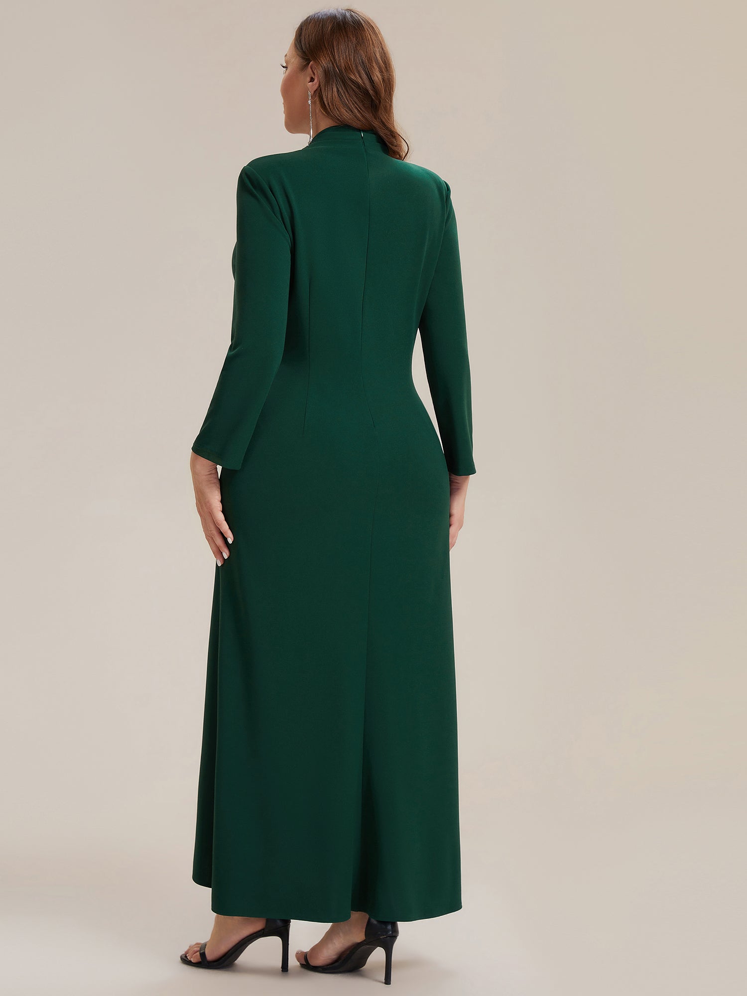 Asymmetrischer Saum V Neck Figurbetontes Kleid Aus Krepp Schlitz Volants #Farbe_Dunkelgrün