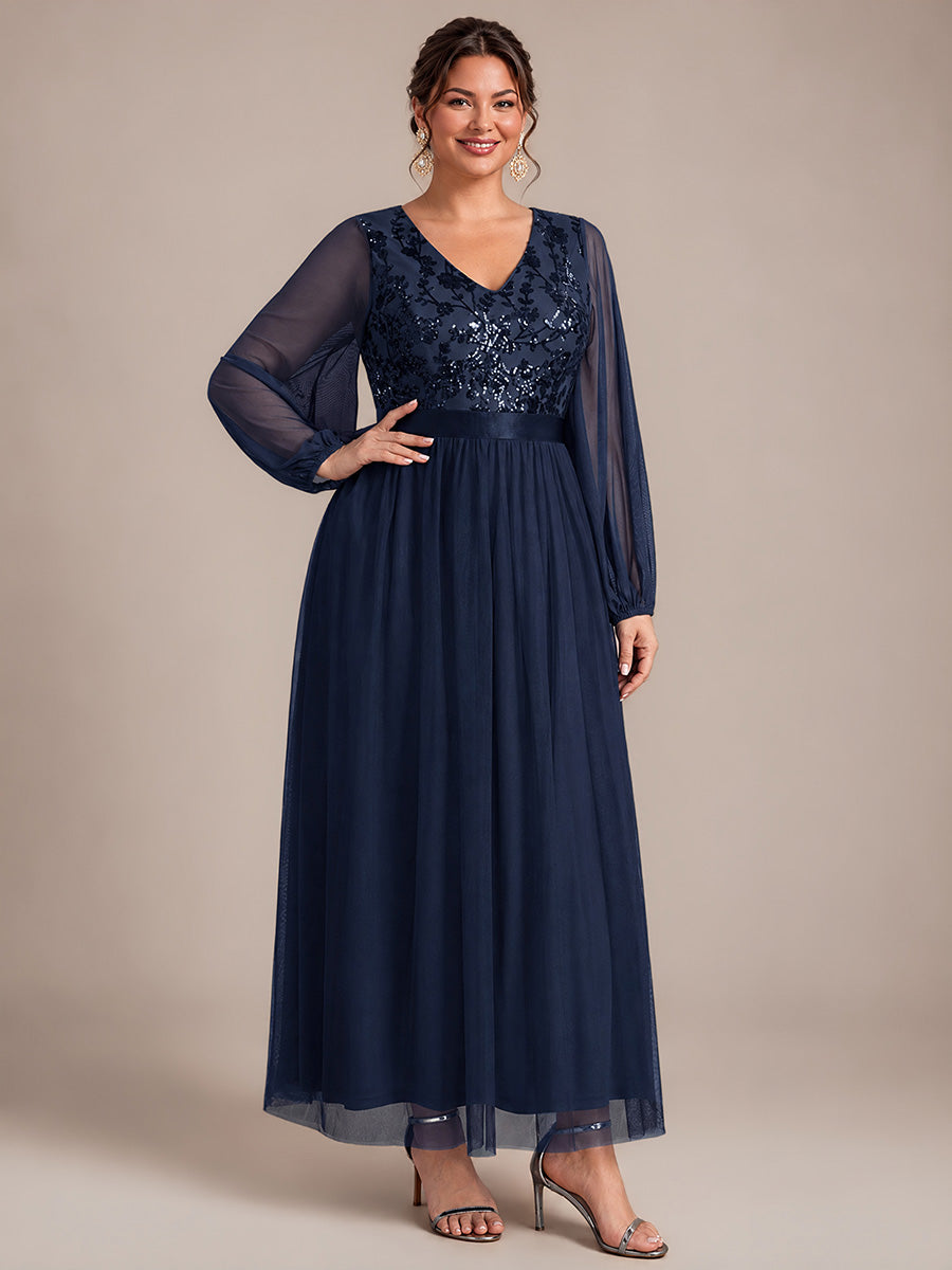 Tüll V-Ausschnitt A-Linie Reißverschluss hinten Ohne Brustpolster, mit Futter. abendkleid #Farbe_Marineblau