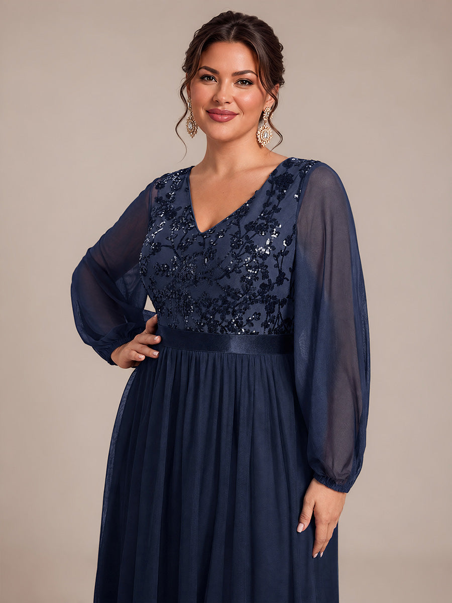 Tüll V-Ausschnitt A-Linie Reißverschluss hinten Ohne Brustpolster, mit Futter. abendkleid #Farbe_Marineblau