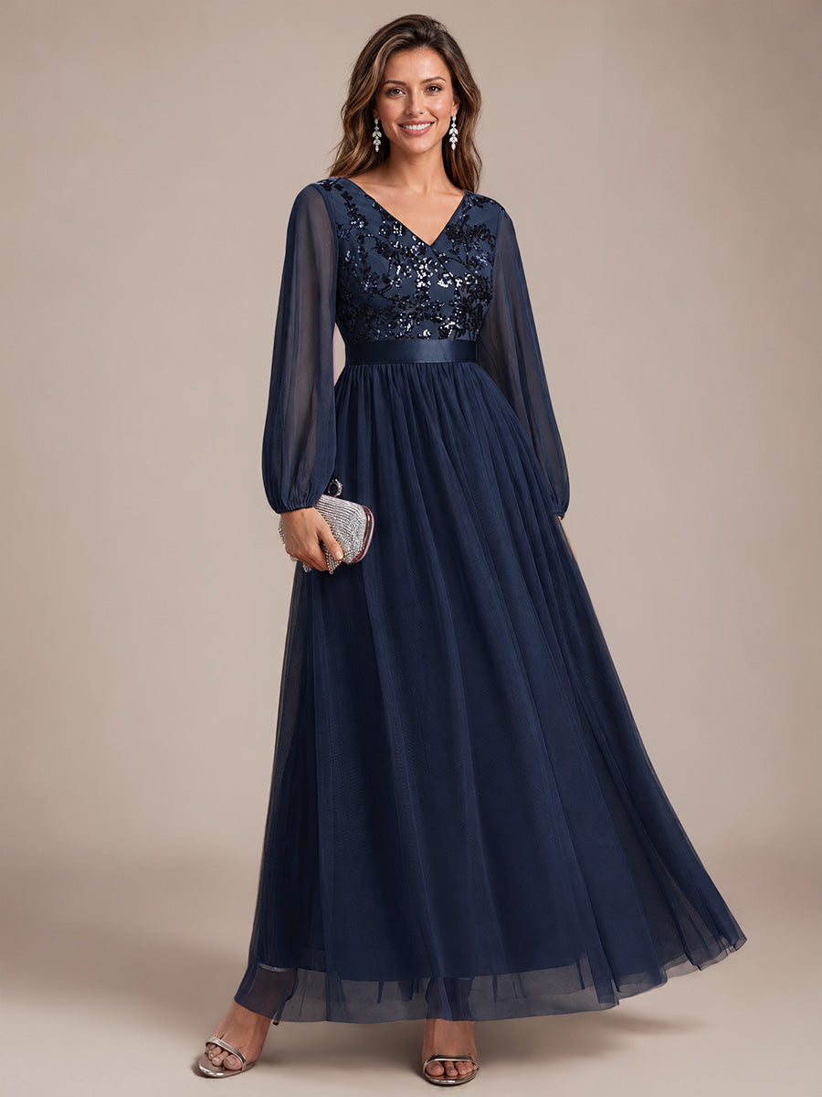Tüll V-Ausschnitt A-Linie Reißverschluss hinten Ohne Brustpolster, mit Futter. abendkleid #Farbe_Marineblau