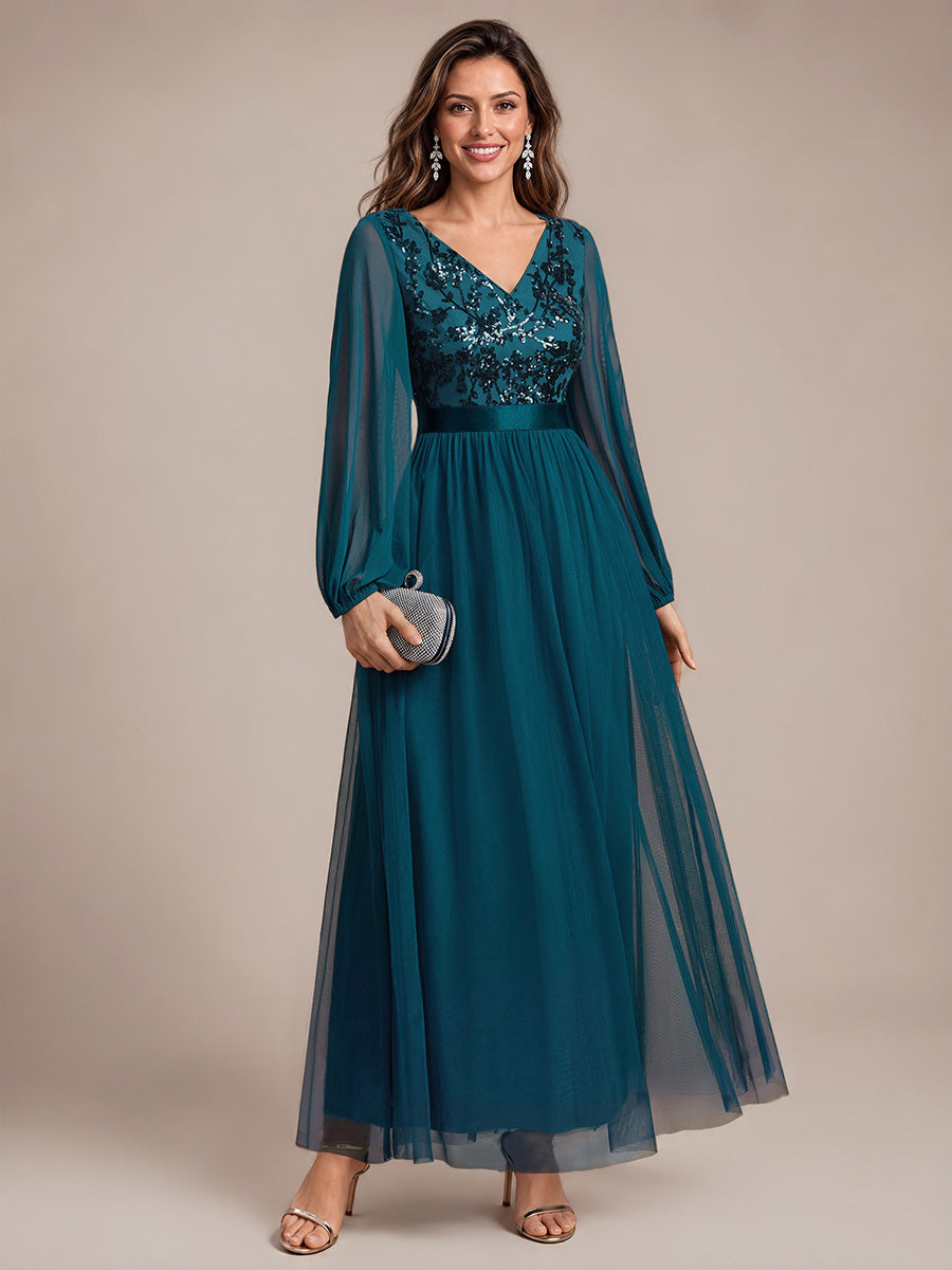 Tüll V-Ausschnitt A-Linie Reißverschluss hinten Ohne Brustpolster, mit Futter. abendkleid #Farbe_Petrol