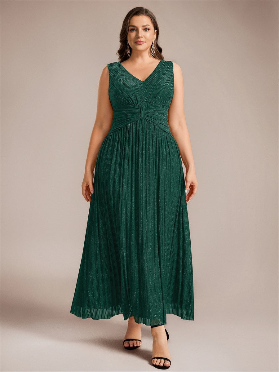 Bodenlanges A-Linien Kleid V-Ausschnitt Tüll Elegantes Design Besondere Anlässe #Farbe_Dunkelgrün