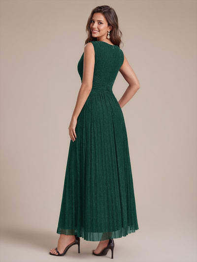Bodenlanges A-Linien Kleid V-Ausschnitt Tüll Elegantes Design Besondere Anlässe #Farbe_Dunkelgrün