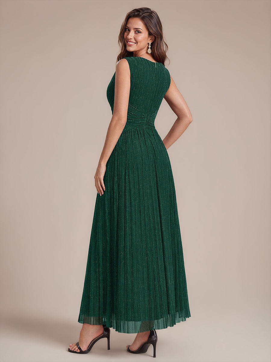 Bodenlanges A-Linien Kleid V-Ausschnitt Tüll Elegantes Design Besondere Anlässe #Farbe_Dunkelgrün