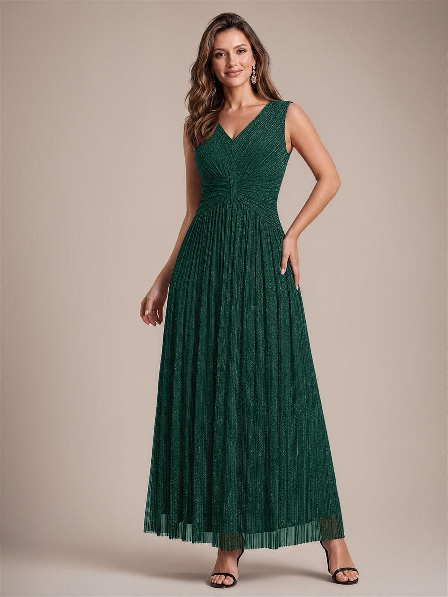 Bodenlanges A-Linien Kleid V-Ausschnitt Tüll Elegantes Design Besondere Anlässe #Farbe_Dunkelgrün