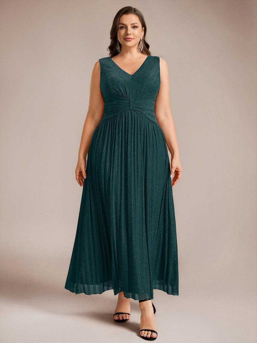 Bodenlanges A-Linien Kleid V-Ausschnitt Tüll Elegantes Design Besondere Anlässe #Farbe_Petrol