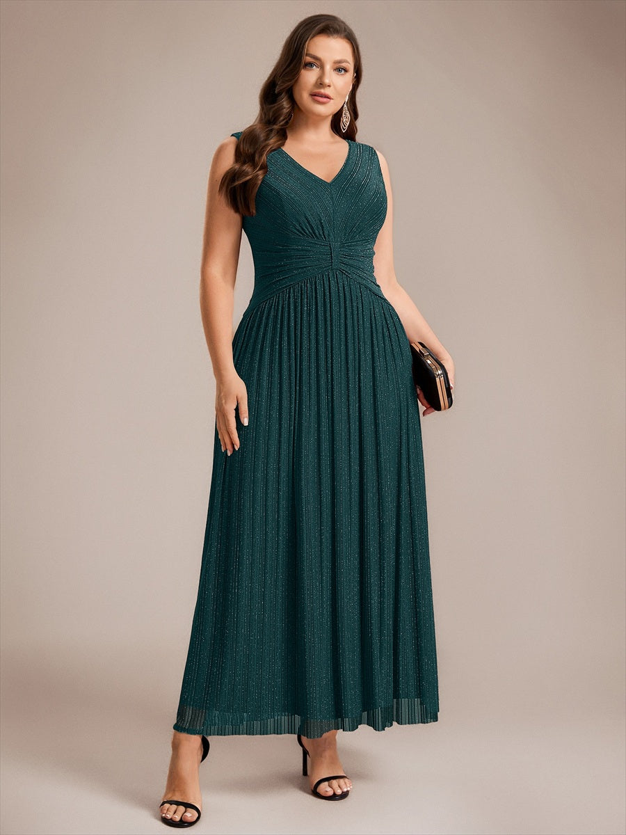 Bodenlanges A-Linien Kleid V-Ausschnitt Tüll Elegantes Design Besondere Anlässe #Farbe_Petrol
