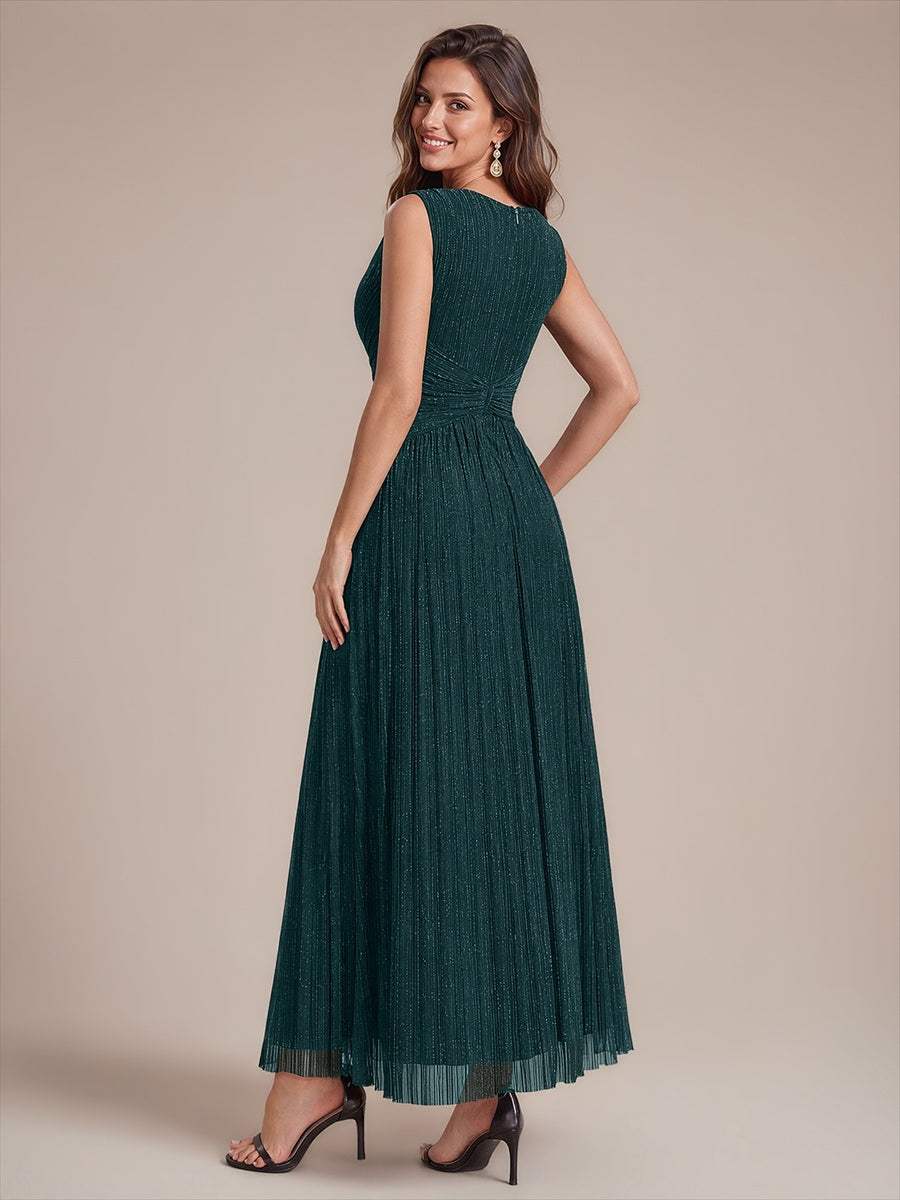 Bodenlanges A-Linien Kleid V-Ausschnitt Tüll Elegantes Design Besondere Anlässe #Farbe_Petrol