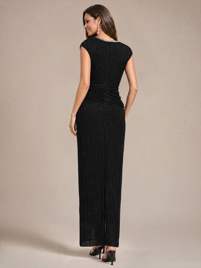 Bodenlanges V-Ausschnitt Figurbetontes Kleid Aus Tüll Elegantes Design Für Besondere Anlässe #Farbe_Schwarz