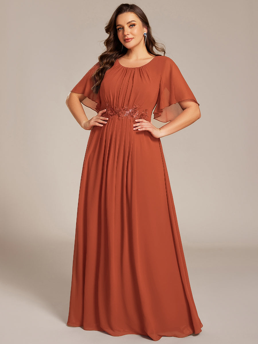 Bodenlanger A-Linien Chiffonkleid Mit Raffung Blumenmuster Und Applikationen #Farbe_Gebranntes Orange
