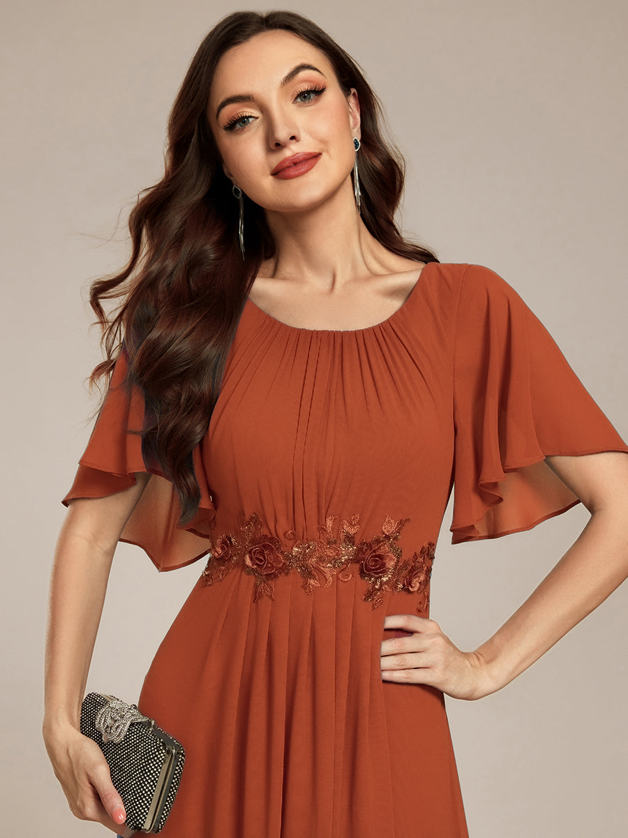 Bodenlanger A-Linien Chiffonkleid Mit Raffung Blumenmuster Und Applikationen #Farbe_Gebranntes Orange