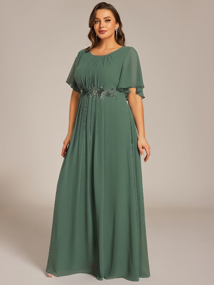 Bodenlanger A-Linien Chiffonkleid Mit Raffung Blumenmuster Und Applikationen #Farbe_Eukalyptus
