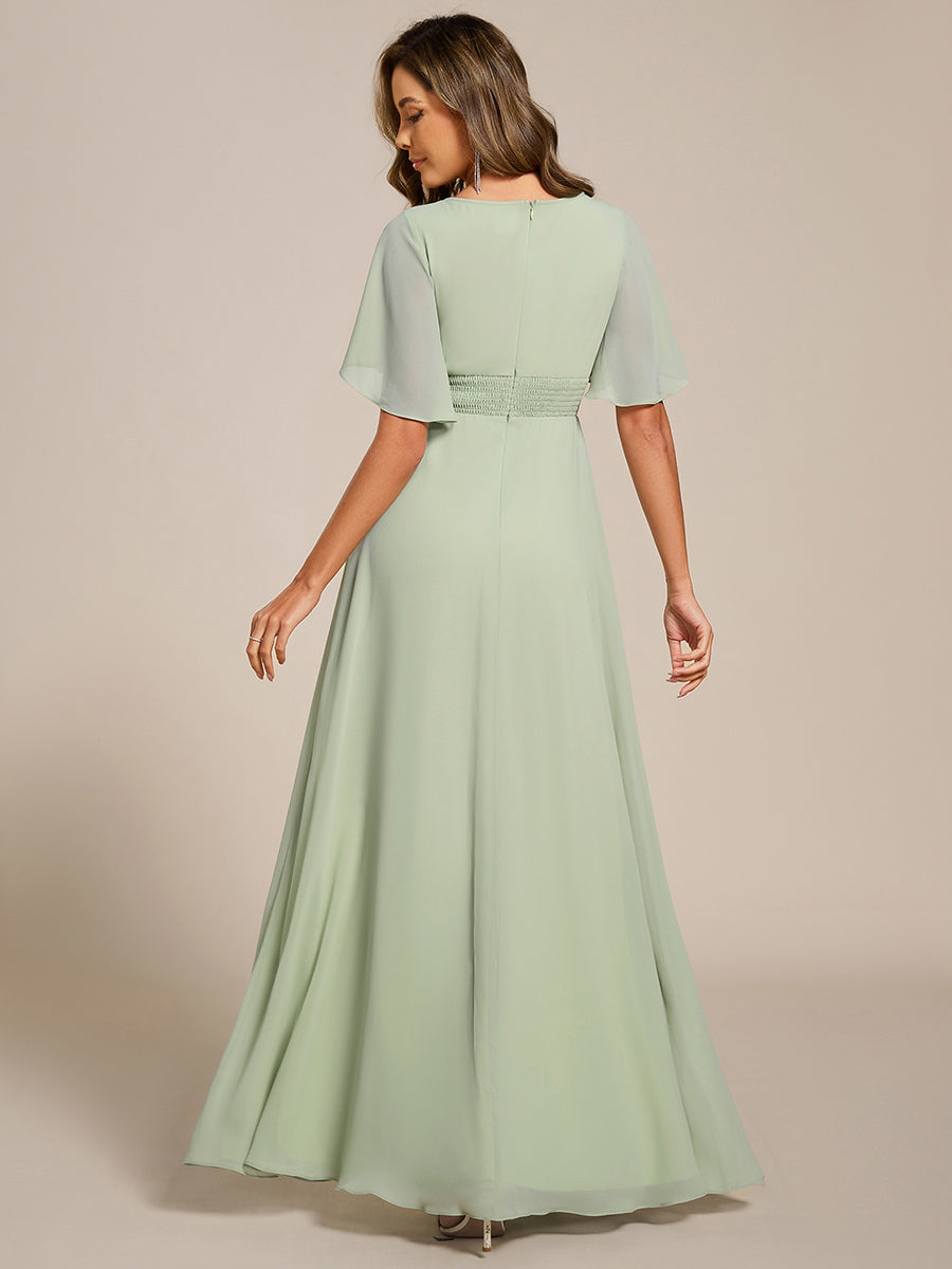 Bodenlanger A-Linien Chiffonkleid Mit Raffung Blumenmuster Und Applikationen #Farbe_Mintgrün